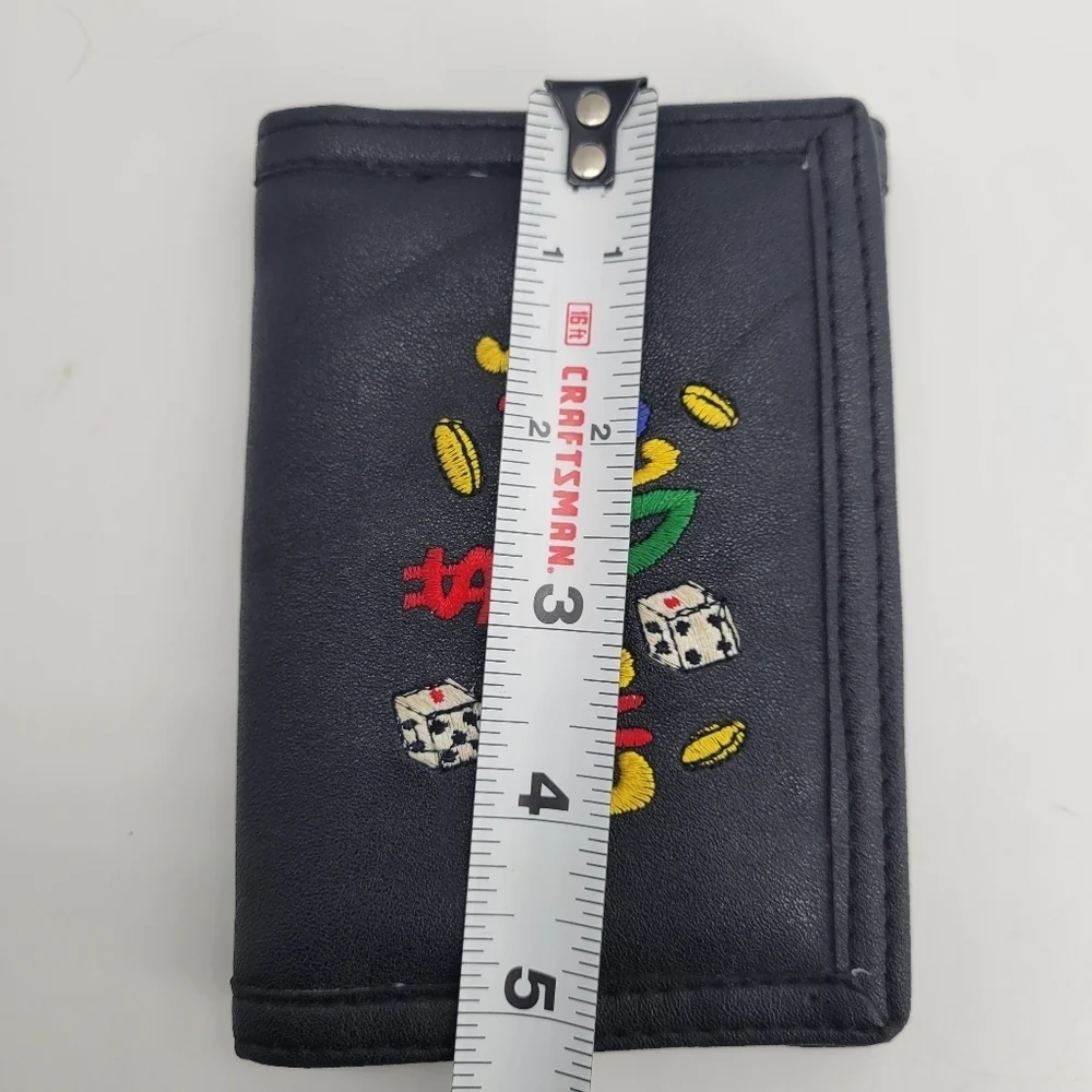 Vintage Rare Las Vegas Black Wallet Faux Leather Zip Compartments Credit Cards - Picture 10 of 13